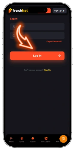 FreshBet log in confirmation button for UK players