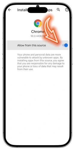 FreshBet app Android settings screen for enabling installation from unknown sources